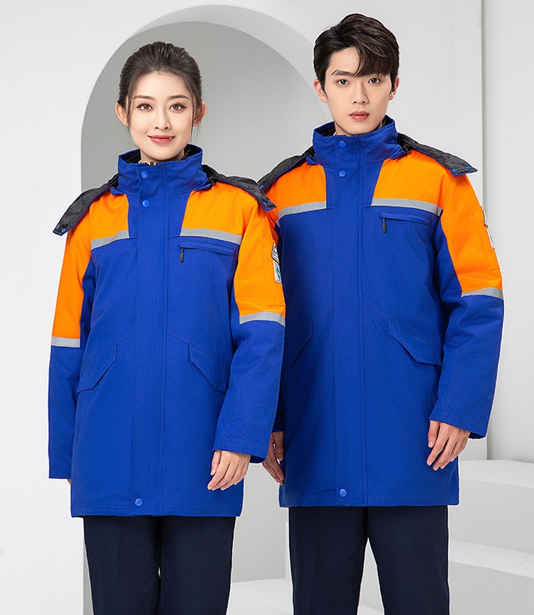 LW-8818 纯棉防静电工作服棉衣定制冷库加油站冬季中长款防寒服劳保服外套(图21)