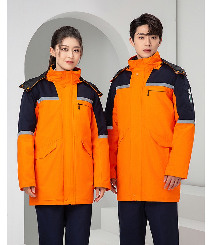 LW-8818 纯棉防静电工作服棉衣定制冷库加油站冬季中长款防寒服劳保服外套(图26)
