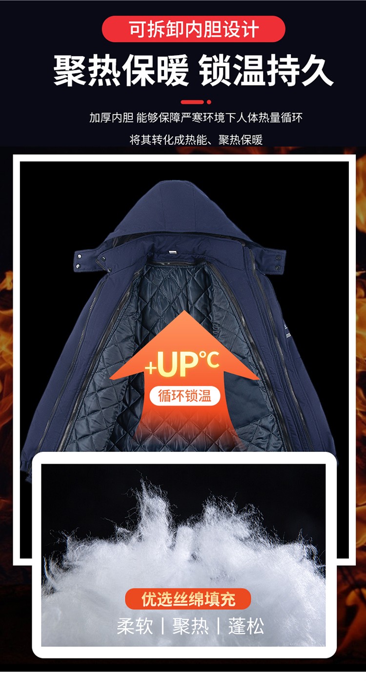 LW-8826Z 冬季工作服定制加厚保暖中长防寒冷库物业车间印绣字可拆卸棉服(图8)