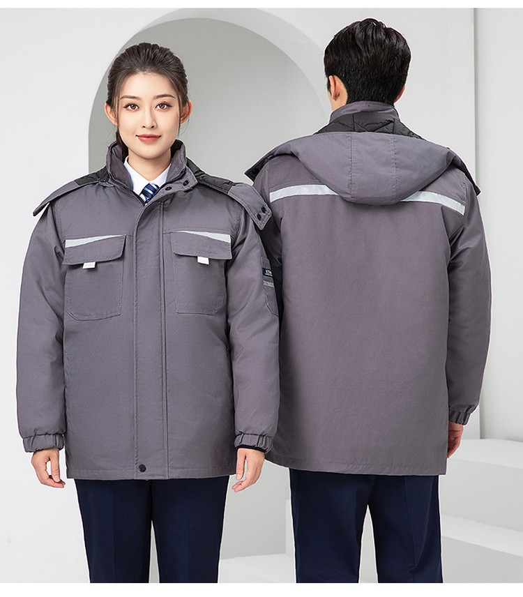 LW-8826Z 冬季工作服定制加厚保暖中长防寒冷库物业车间印绣字可拆卸棉服(图25)
