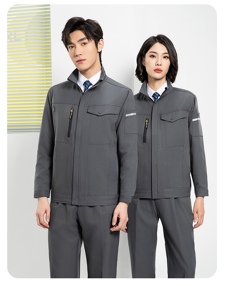 YJ-6509  立领工作服春秋男纯色拉链款套装工厂车间汽修机修服劳保服定制(图24)