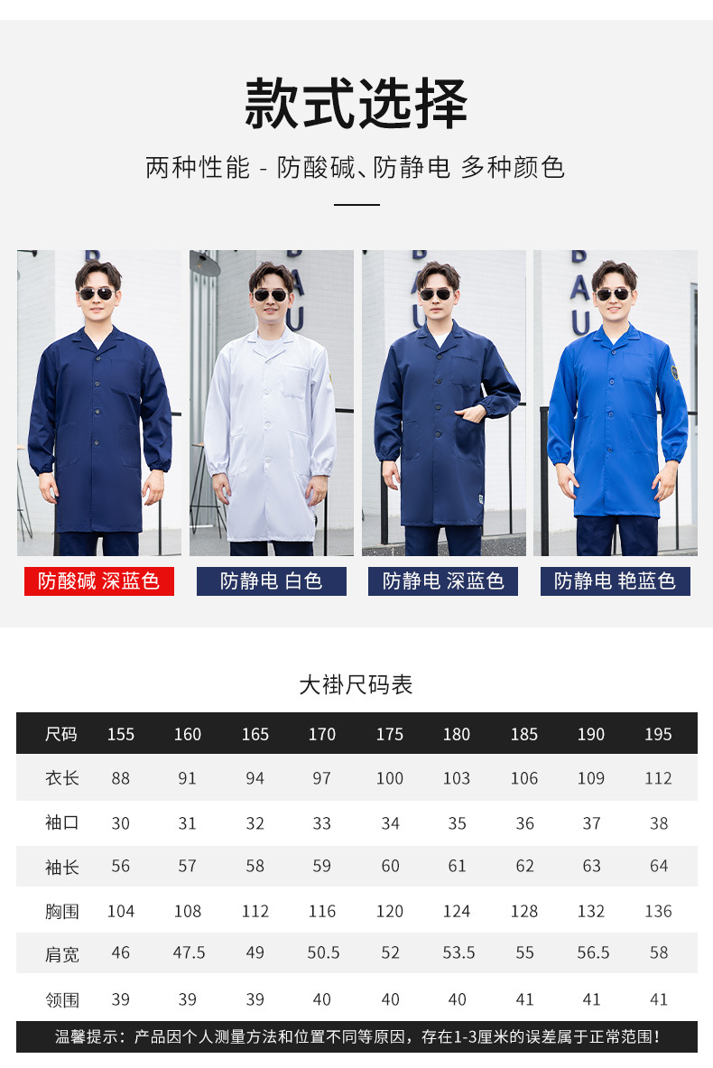 TZ011 恒漉防静电防酸碱蓝白大褂定制车间实验室防护服耐腐蚀工 作服印字(图8)