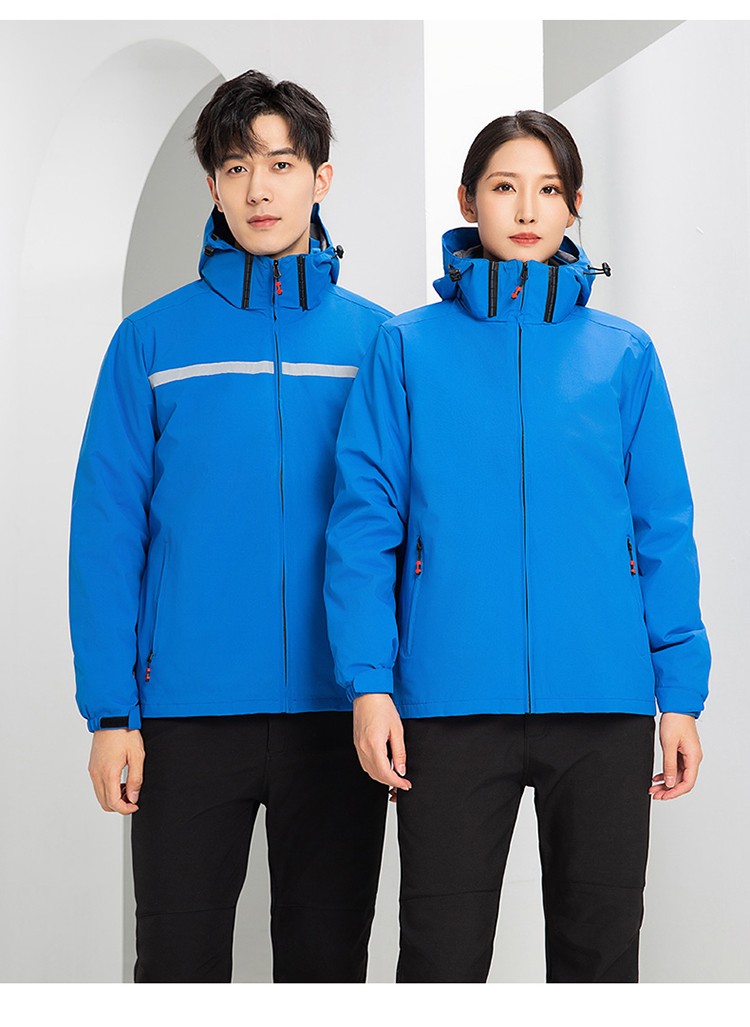 YJ-9805 冲锋衣定制男女纯色可拆卸三合一外套反光条保暖工装户外工作服(图19)