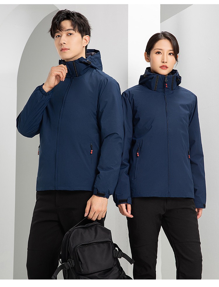 YJ-9805 冲锋衣定制男女纯色可拆卸三合一外套反光条保暖工装户外工作服(图23)