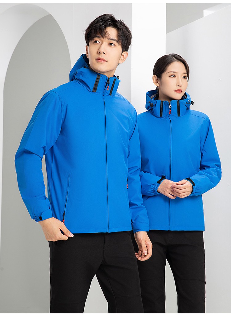 YJ-9805 冲锋衣定制男女纯色可拆卸三合一外套反光条保暖工装户外工作服(图25)