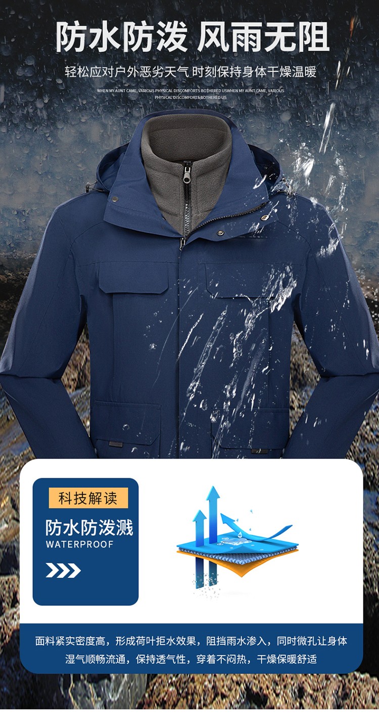 YJ-9809 秋冬季户外三合一冲锋衣工作服工作服可拆卸防水防风印字logo工作(图5)