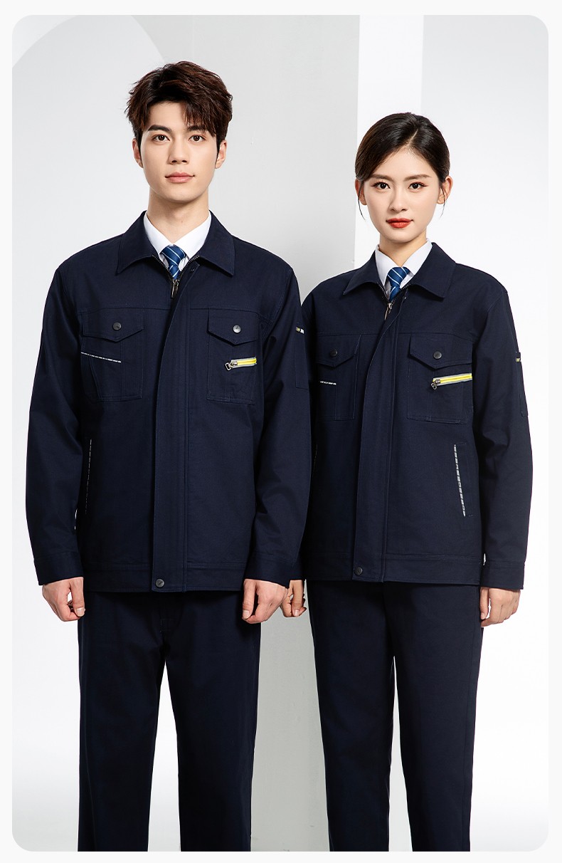 JC-117 纯棉春秋工作服套装男纯色全棉加厚耐磨建筑工地电焊机修服定制(图15)