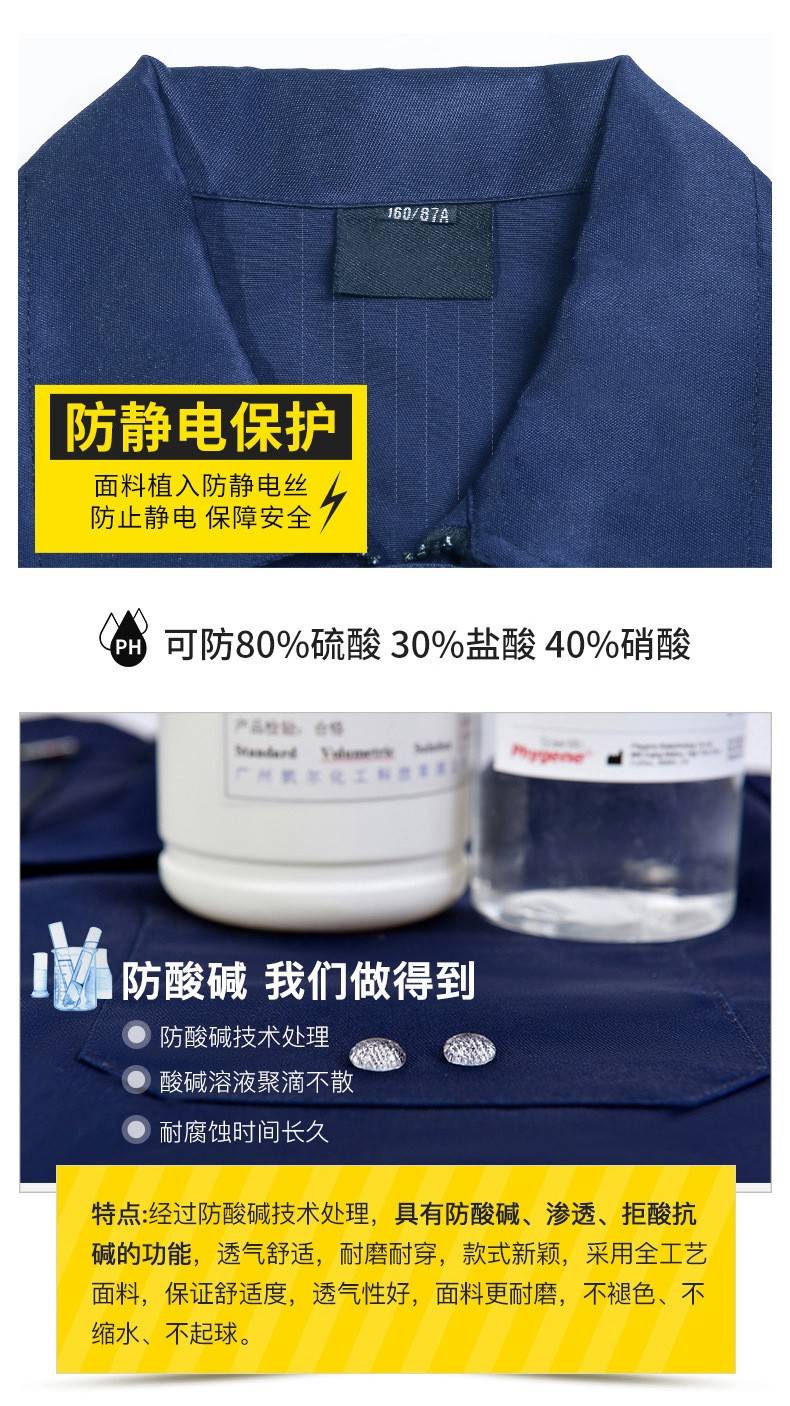 TZS13-16 恒漉防酸碱防静电工作服套装定制男反光电子化工厂耐腐蚀劳保服(图6)